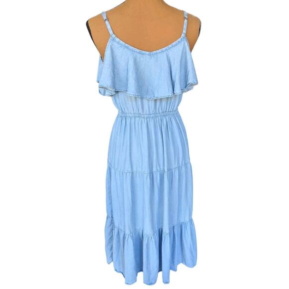 Old Navy XS Chambray Sundress Tiered Off Shoulder Strappy Coastal Cowgirl Boho - Picture 5 of 14